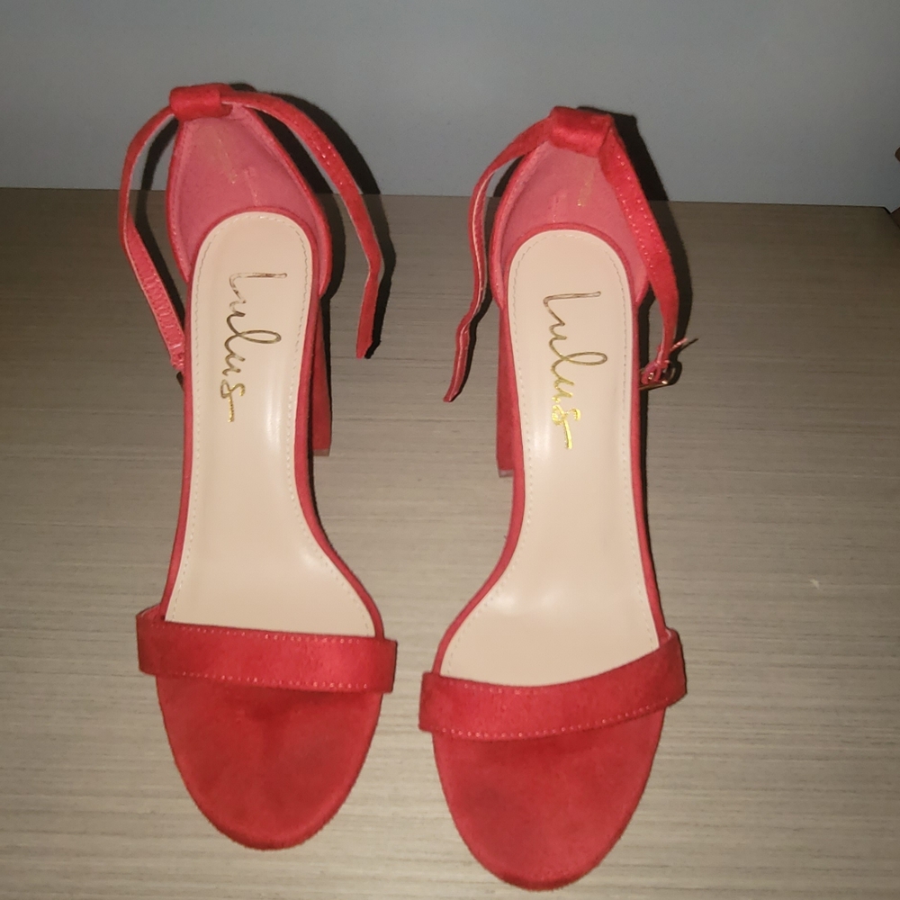 Lulu's Red Ankle-Strap Block Heel Sandals